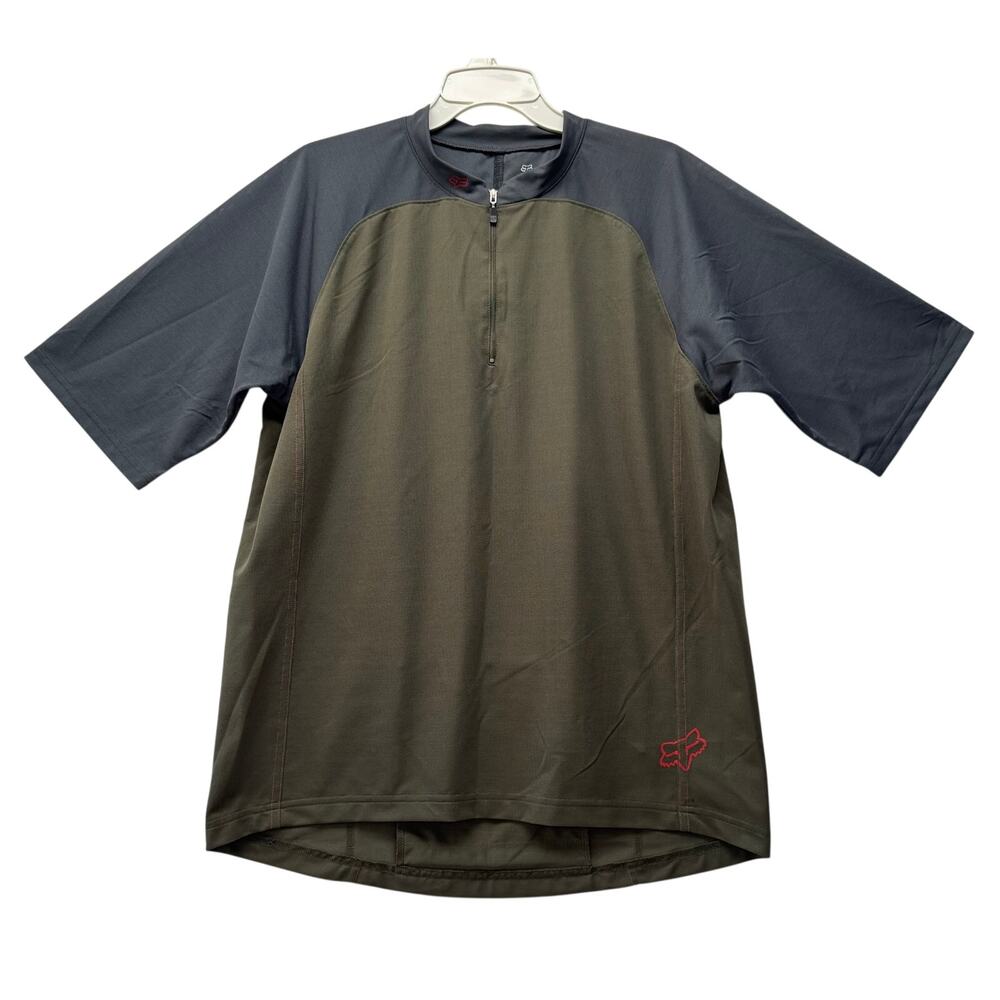 FOX Racing Quarter Zip Mountain Bike Cycling Jersey Men's Sz L Olive Green Gray